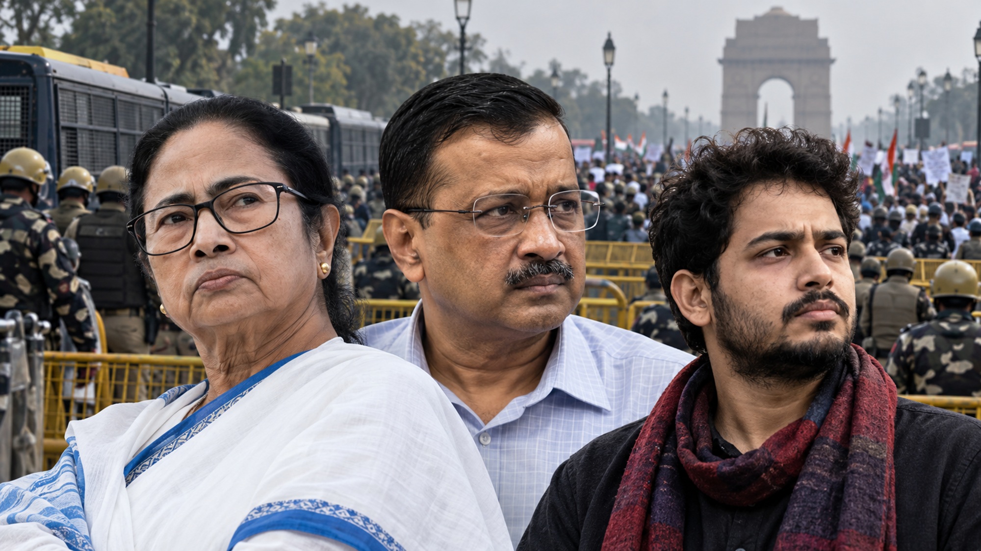 মমতা-কেজরিওয়াল আটক, দিল্লিতে হেফাজতে হাজারের বেশি